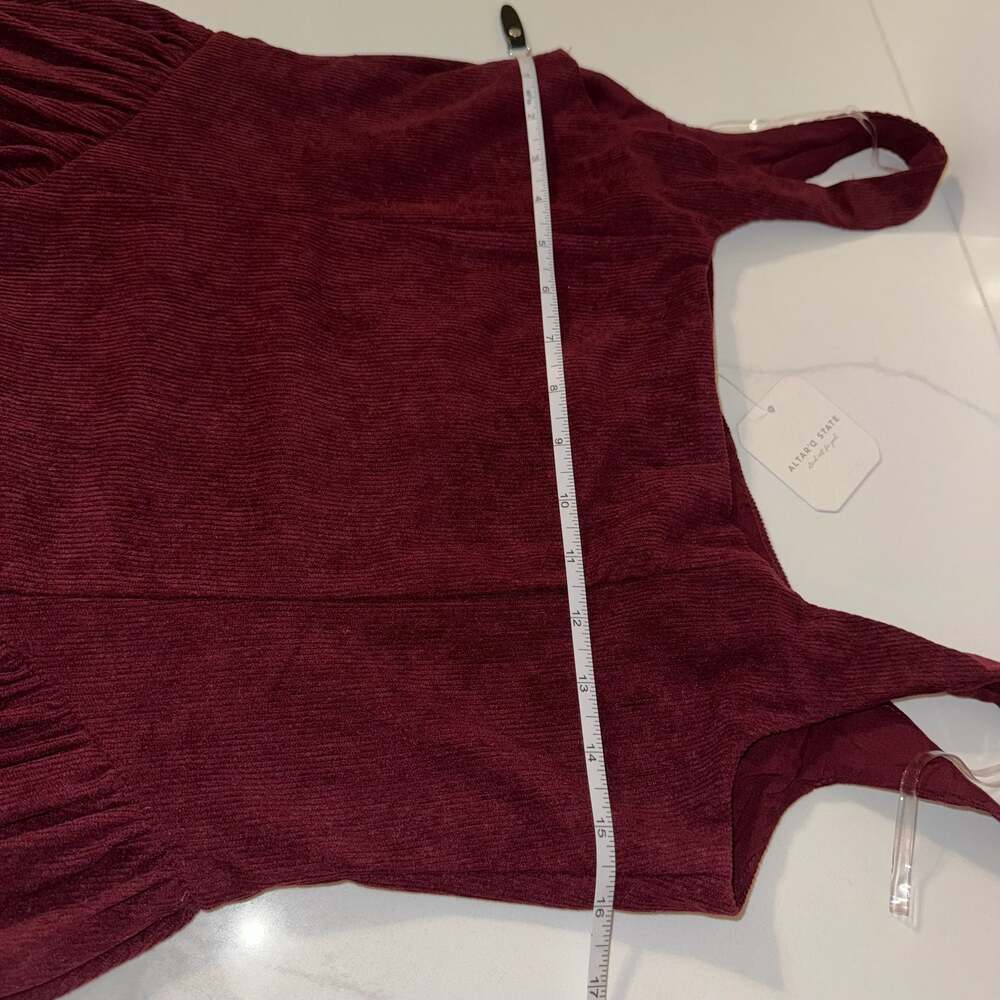 Altar'd State Burgundy Corduroy Button Front Square Neck Mini Dress - Picture 7 of 12